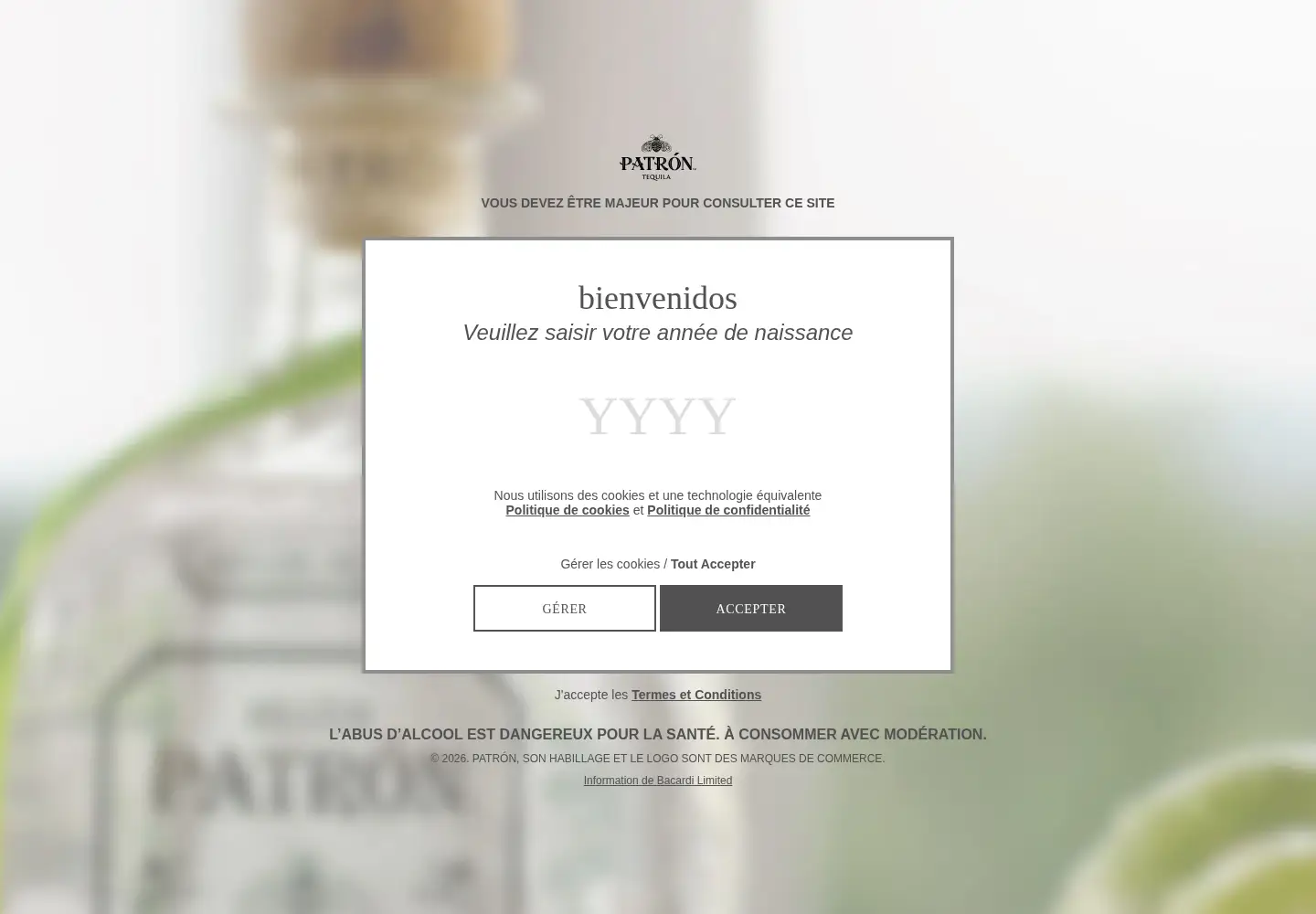 Captured homepage of patrontequila.com in the current scan