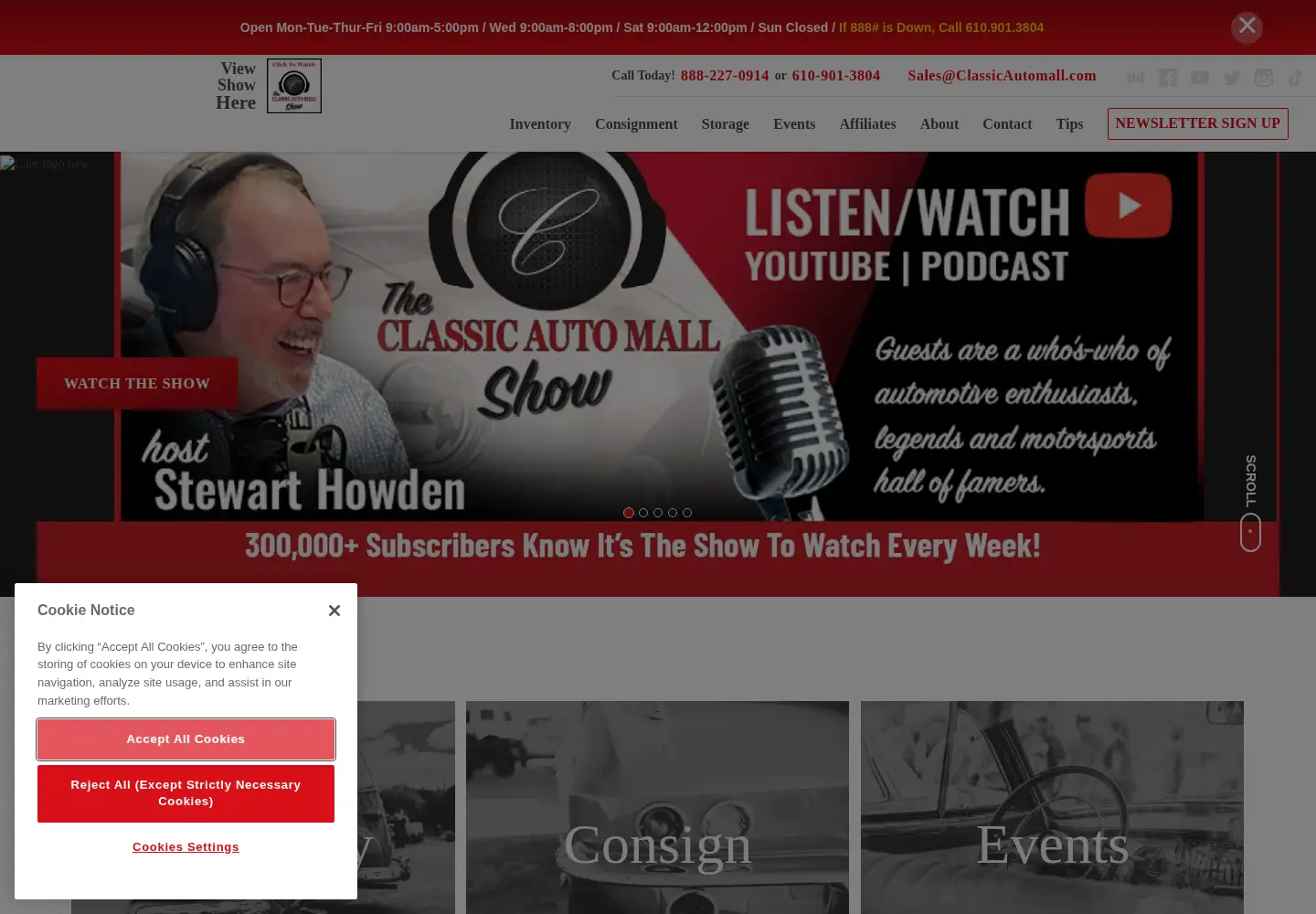 Captured homepage of classicautomall.com in the current scan