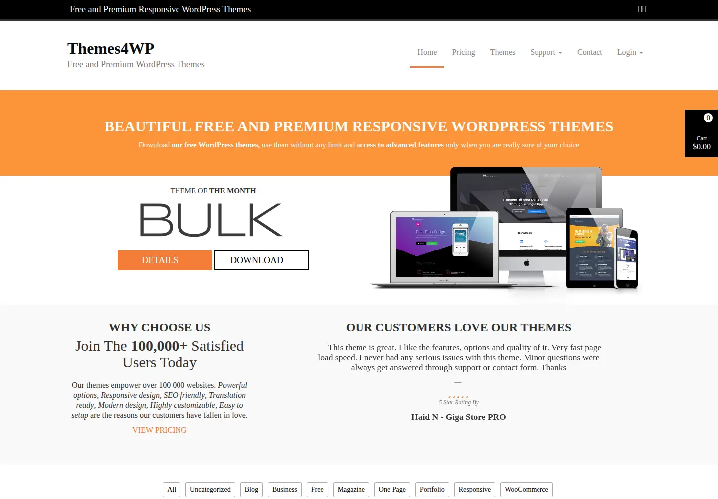 Captured homepage of themes4wp.com in the current scan