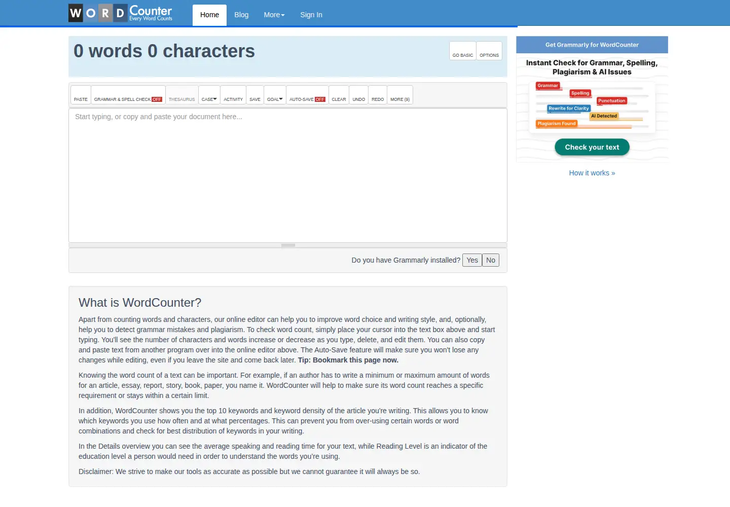 Screenshot of wordcounter.net