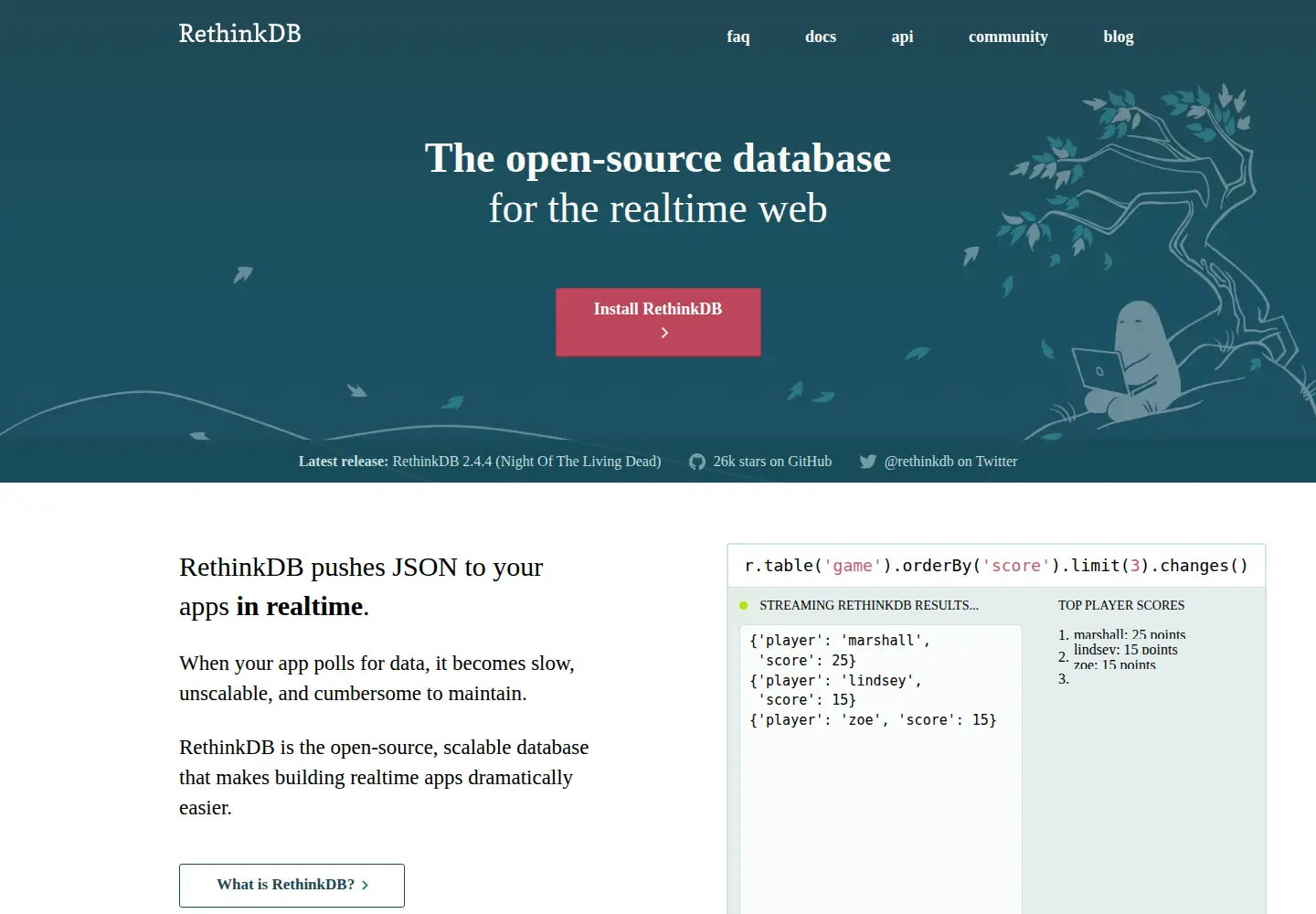 Screenshot of rethinkdb.com