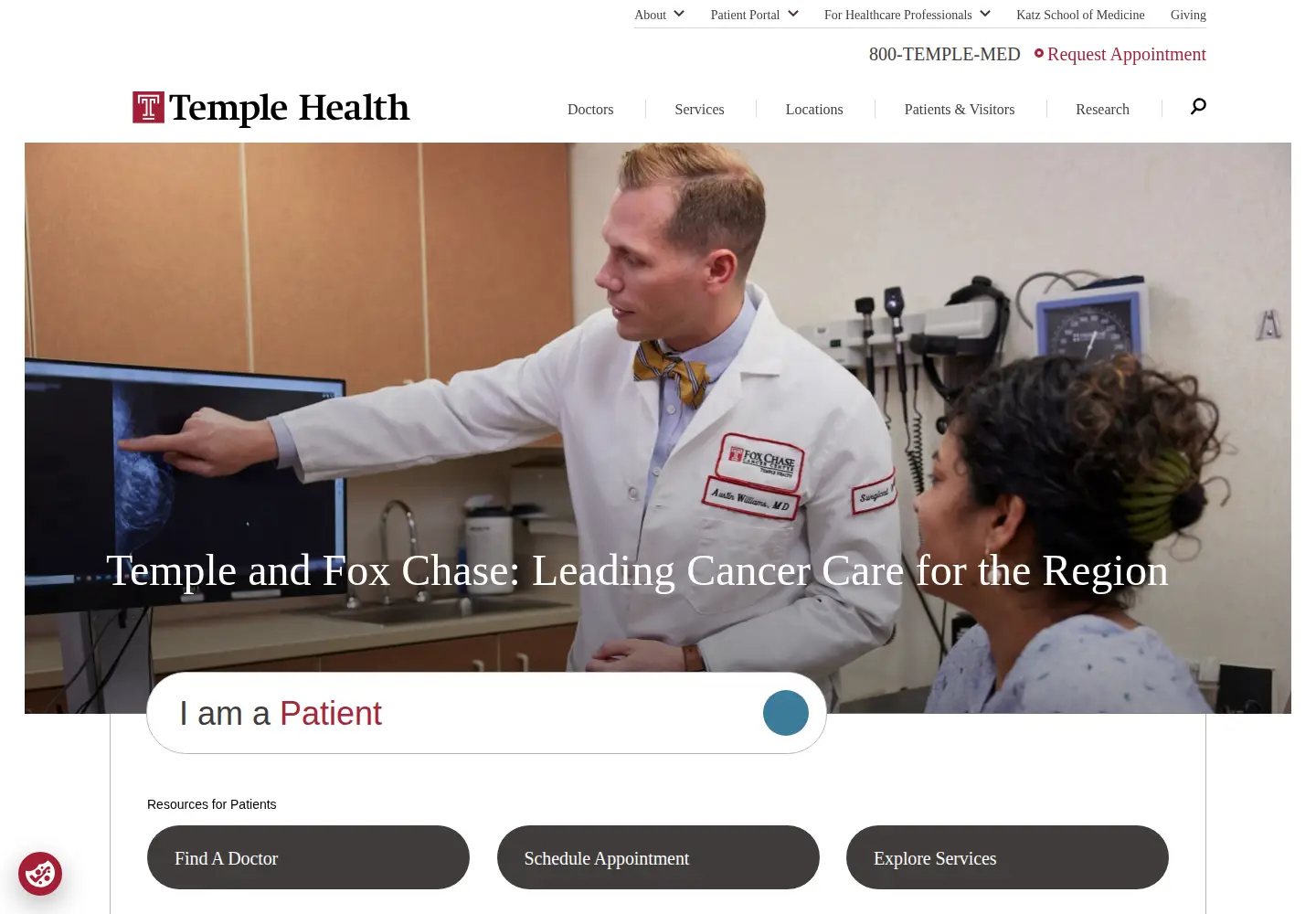 Captured homepage of templehealth.org in the current scan