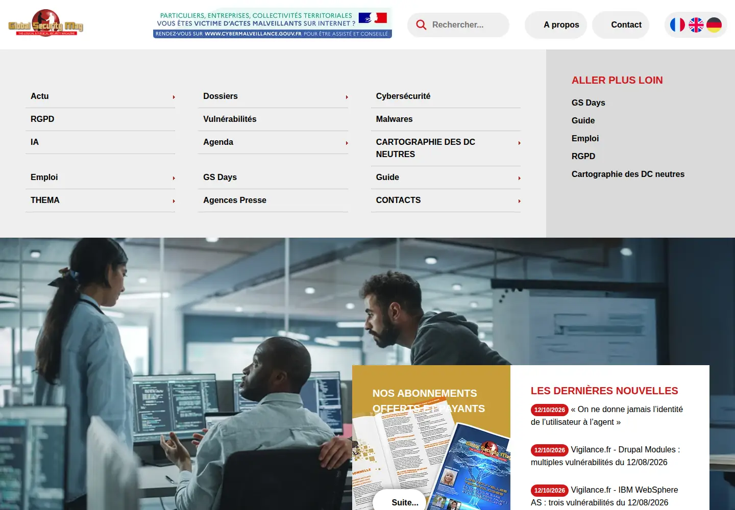 Captured homepage of globalsecuritymag.fr in the current scan