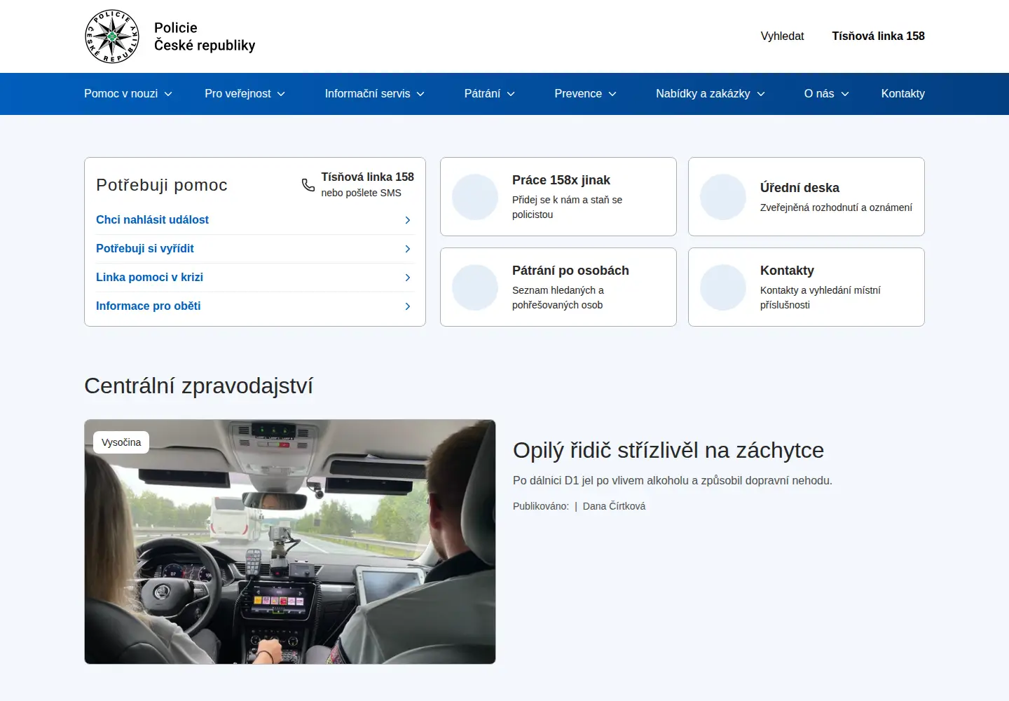 Captured homepage of policie.cz in the current scan