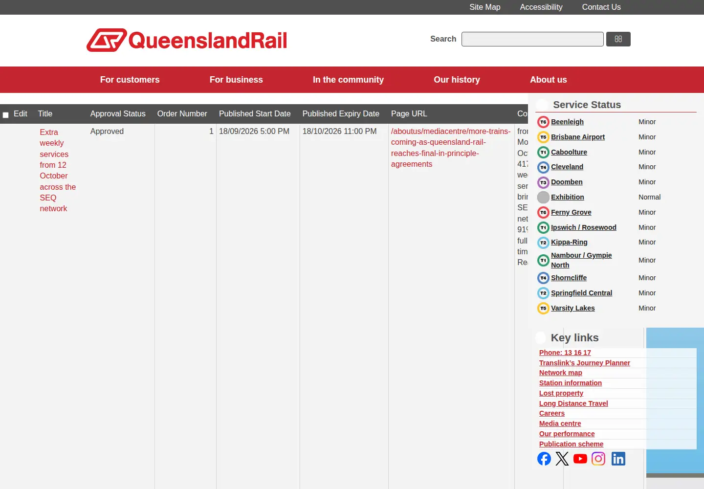 Captured homepage of queenslandrail.com.au in the current scan