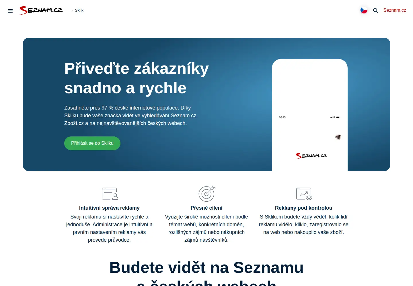 Captured homepage of sklik.cz in the current scan