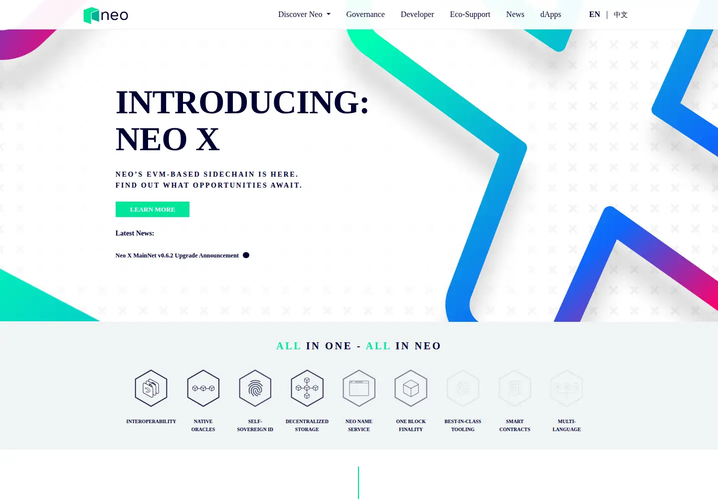 Captured homepage of neo.org in the current scan
