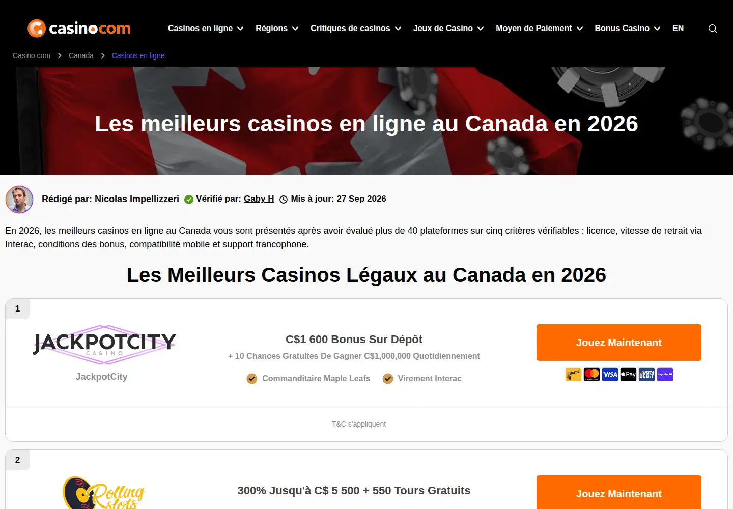 Screenshot of casino.com
