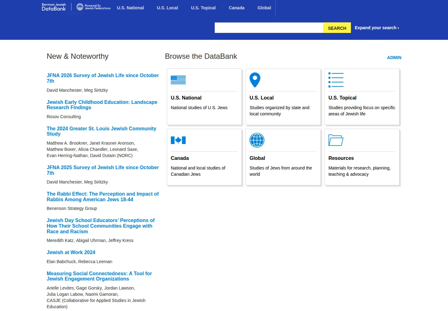 Captured homepage of jewishdatabank.org in the current scan