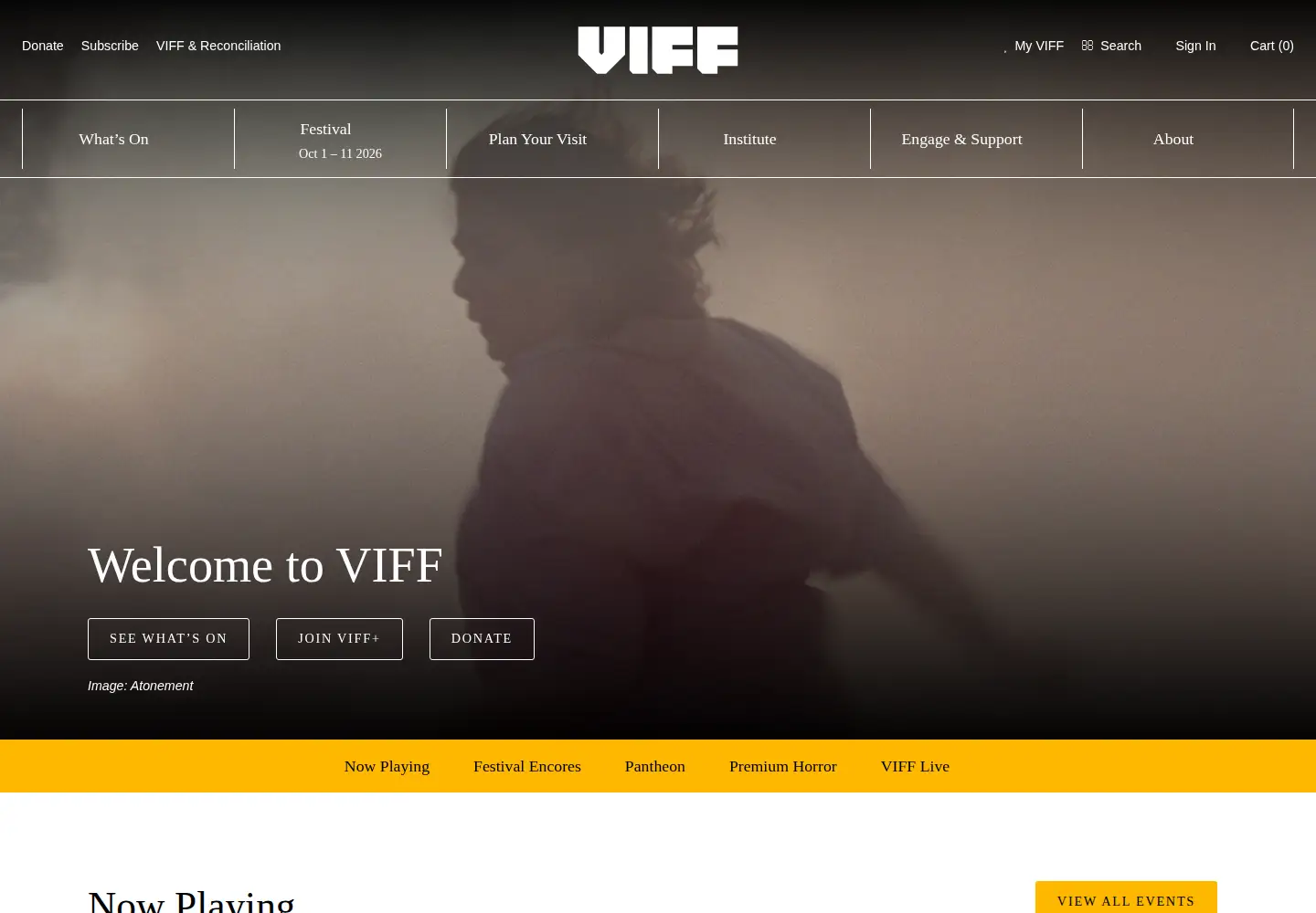 Captured homepage of viff.org in the current scan
