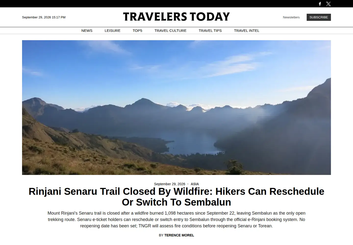 Screenshot of travelerstoday.com