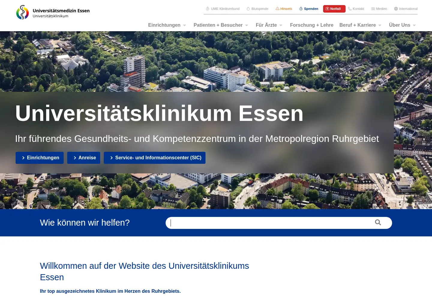 Captured homepage of uk-essen.de in the current scan