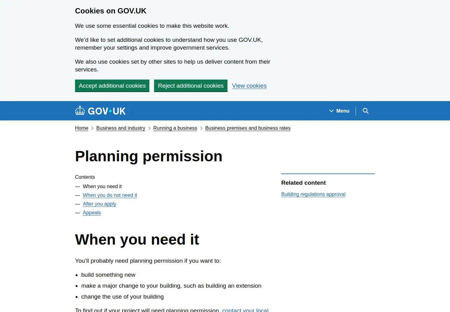 Captured homepage of planningportal.gov.uk in the current scan