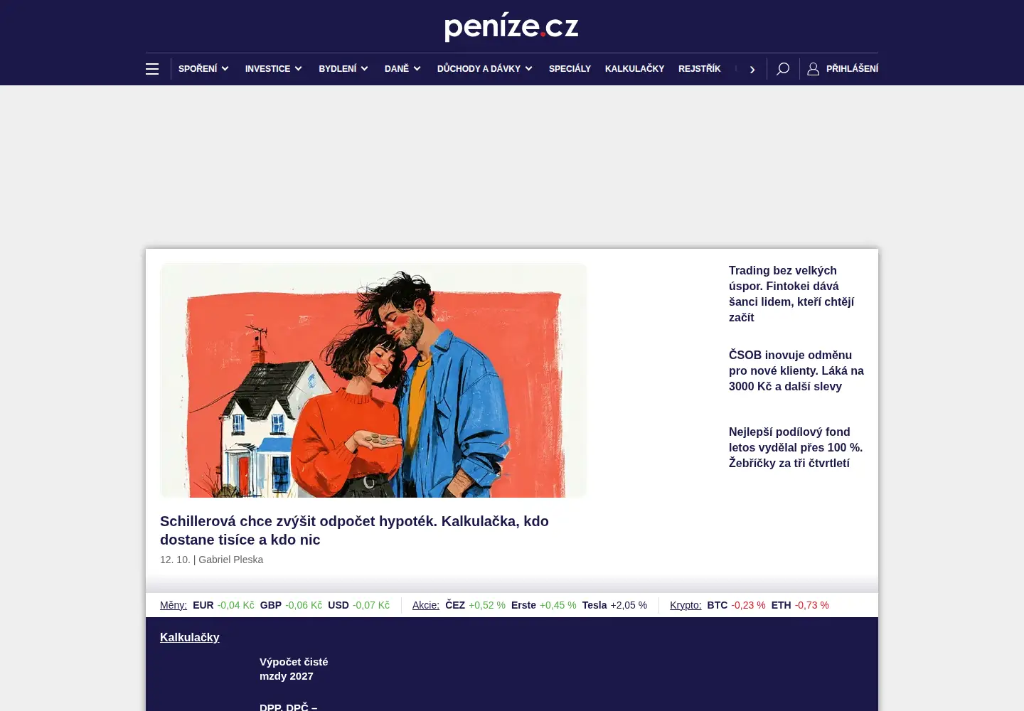 Captured homepage of penize.cz in the current scan