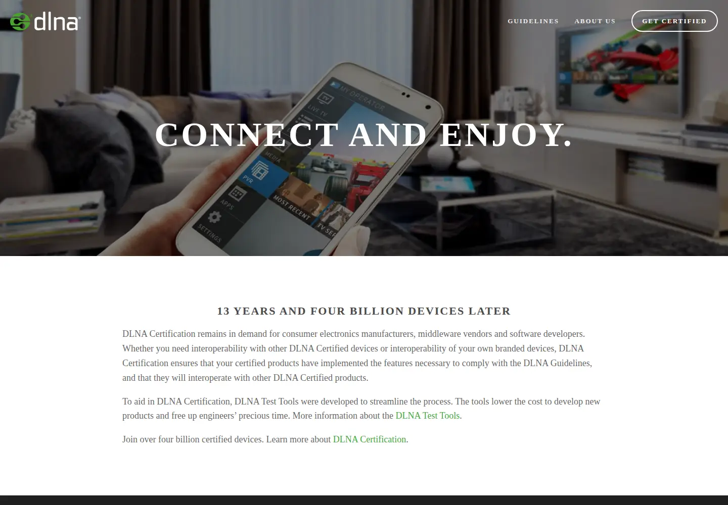 Captured homepage of dlna.org in the current scan