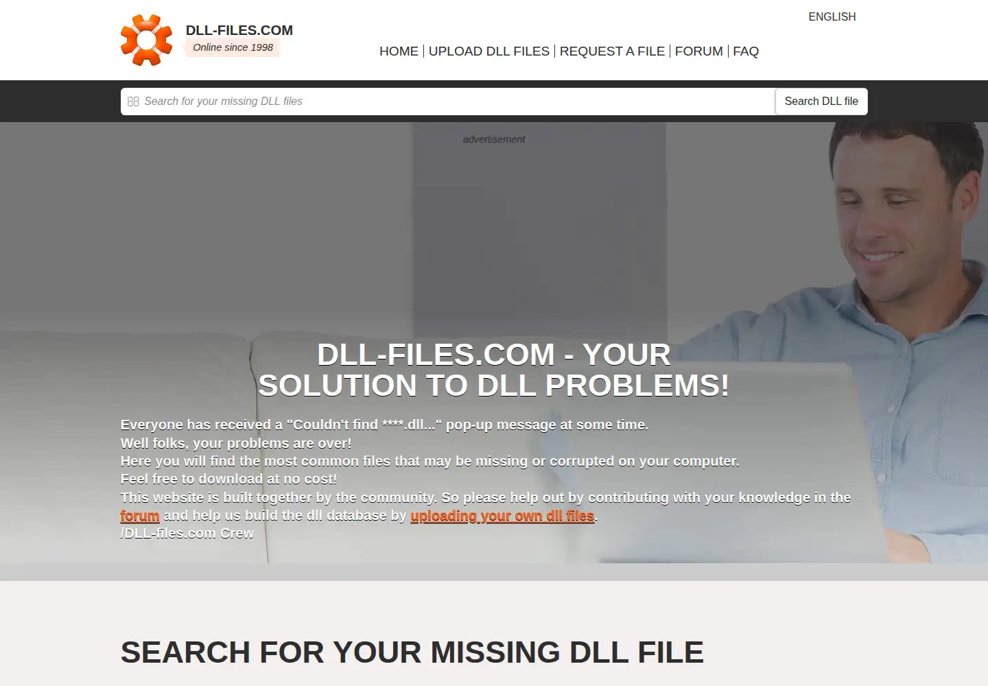 Captured homepage of dll-files.com in the current scan