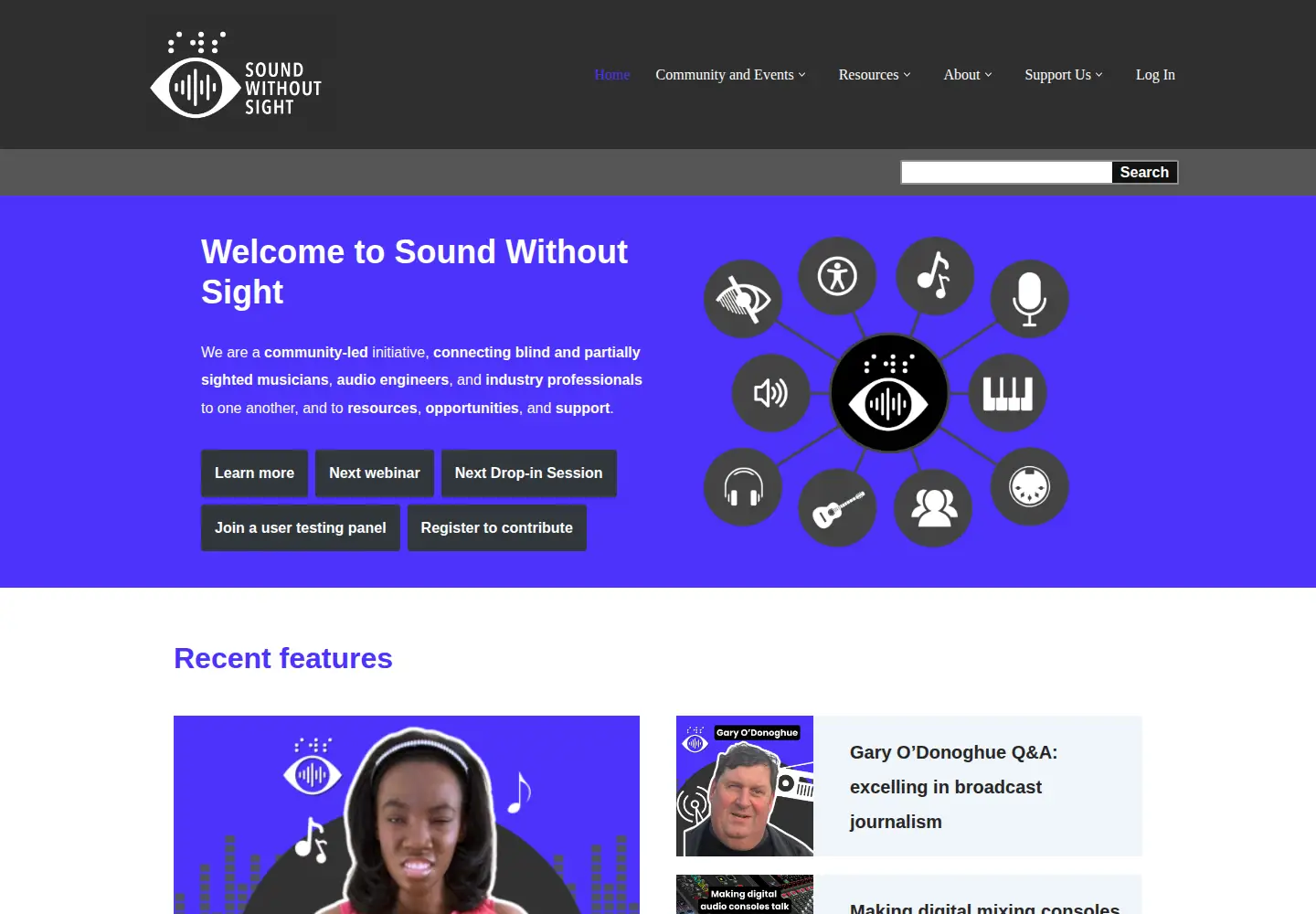 Captured homepage of soundwithoutsight.org in the current scan