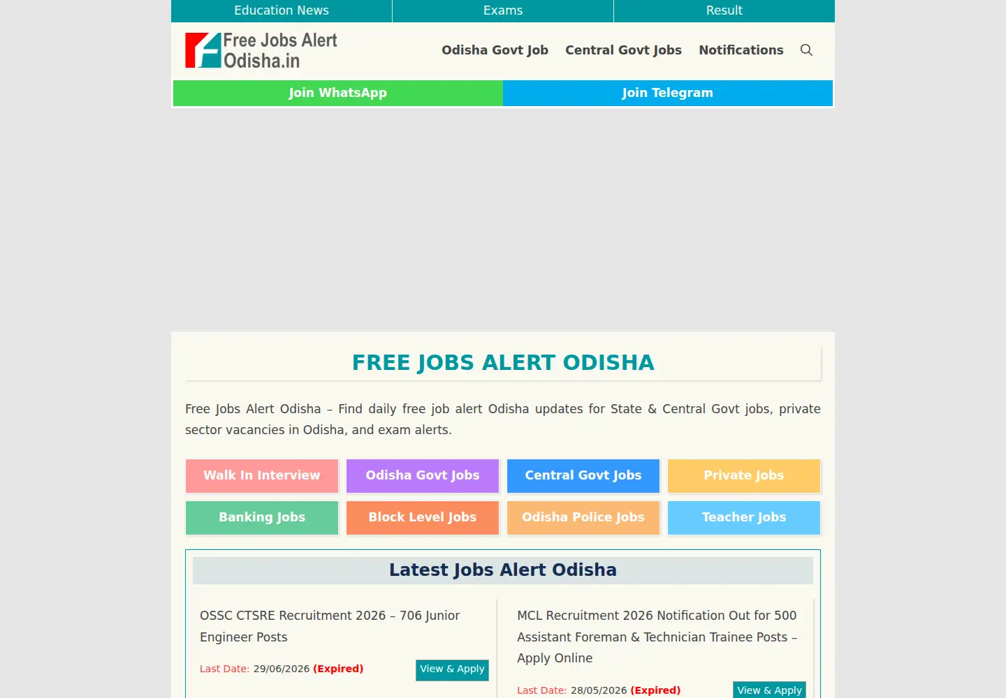 Screenshot of freejobsalertodisha.in