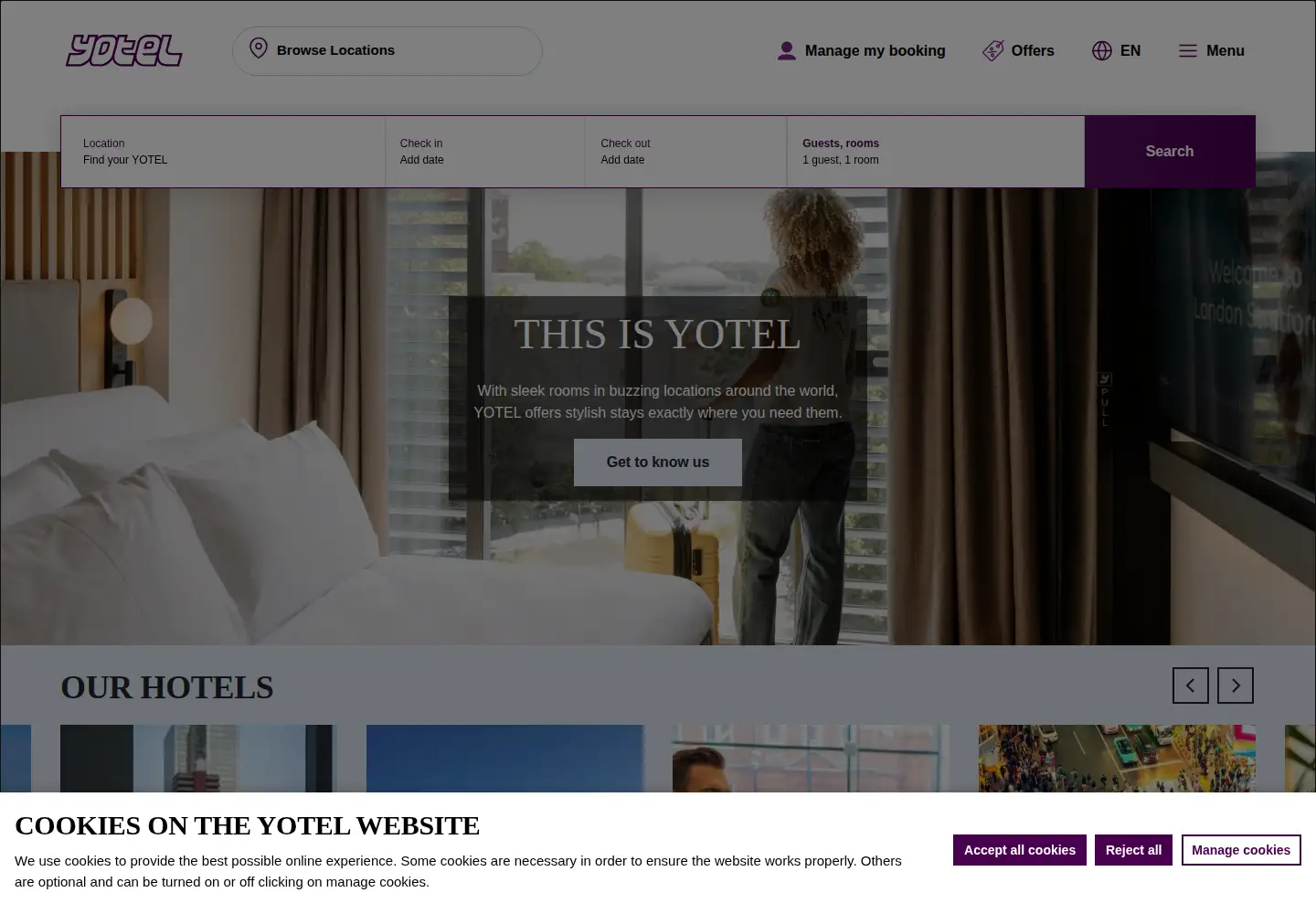 Captured homepage of yotel.com in the current scan