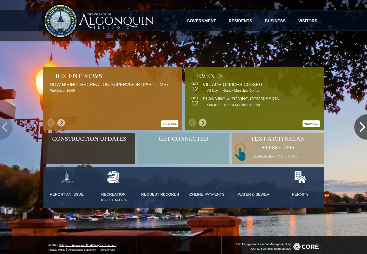 Captured homepage of algonquin.org in the current scan