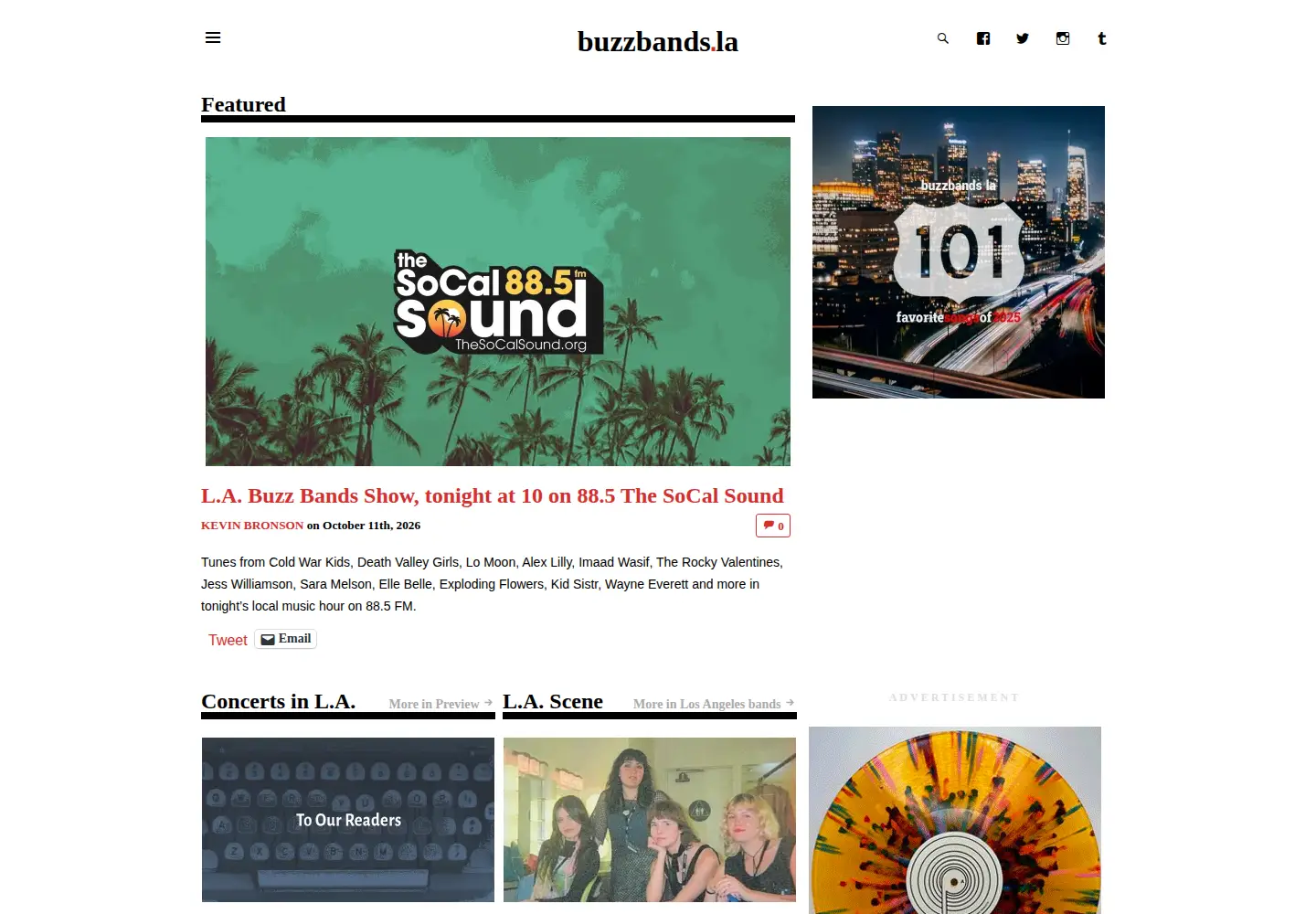 Captured homepage of buzzbands.la in the current scan