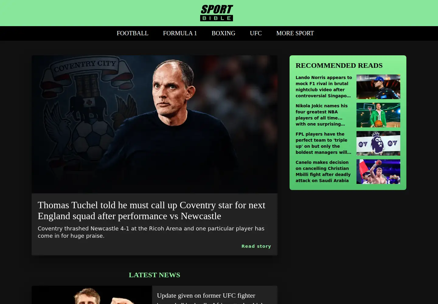 Captured homepage of sportbible.com in the current scan