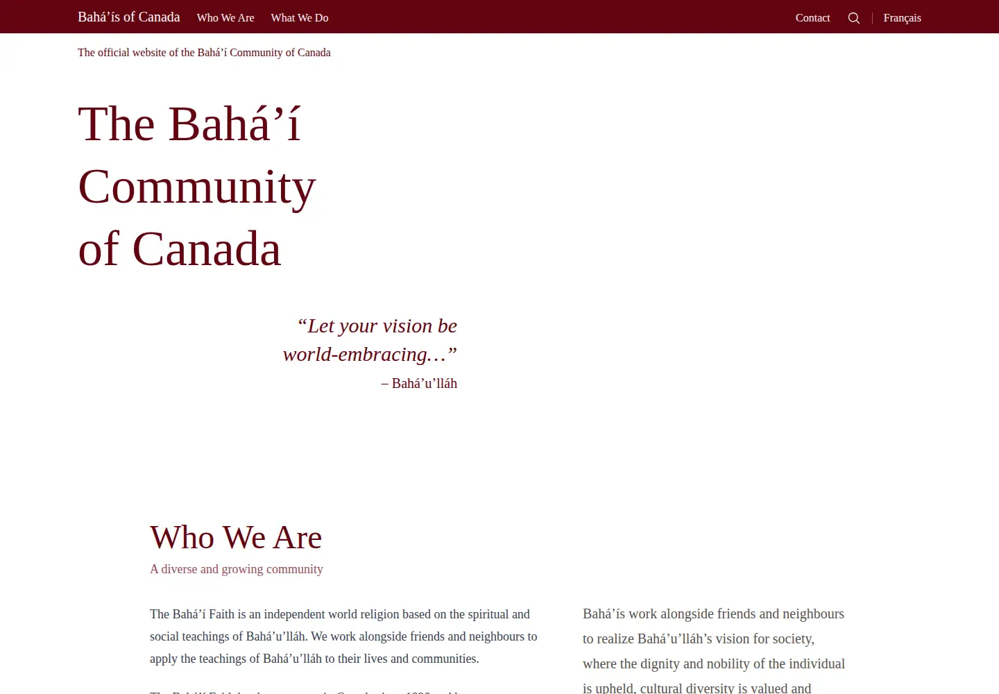 Captured homepage of bahai.ca in the current scan