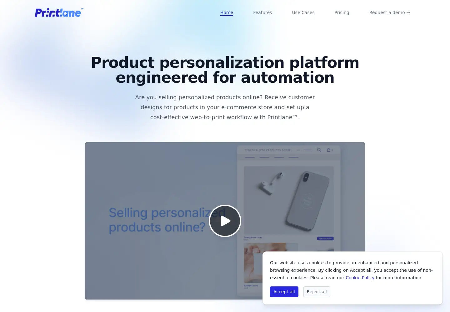 Captured homepage of printlane.com in the current scan