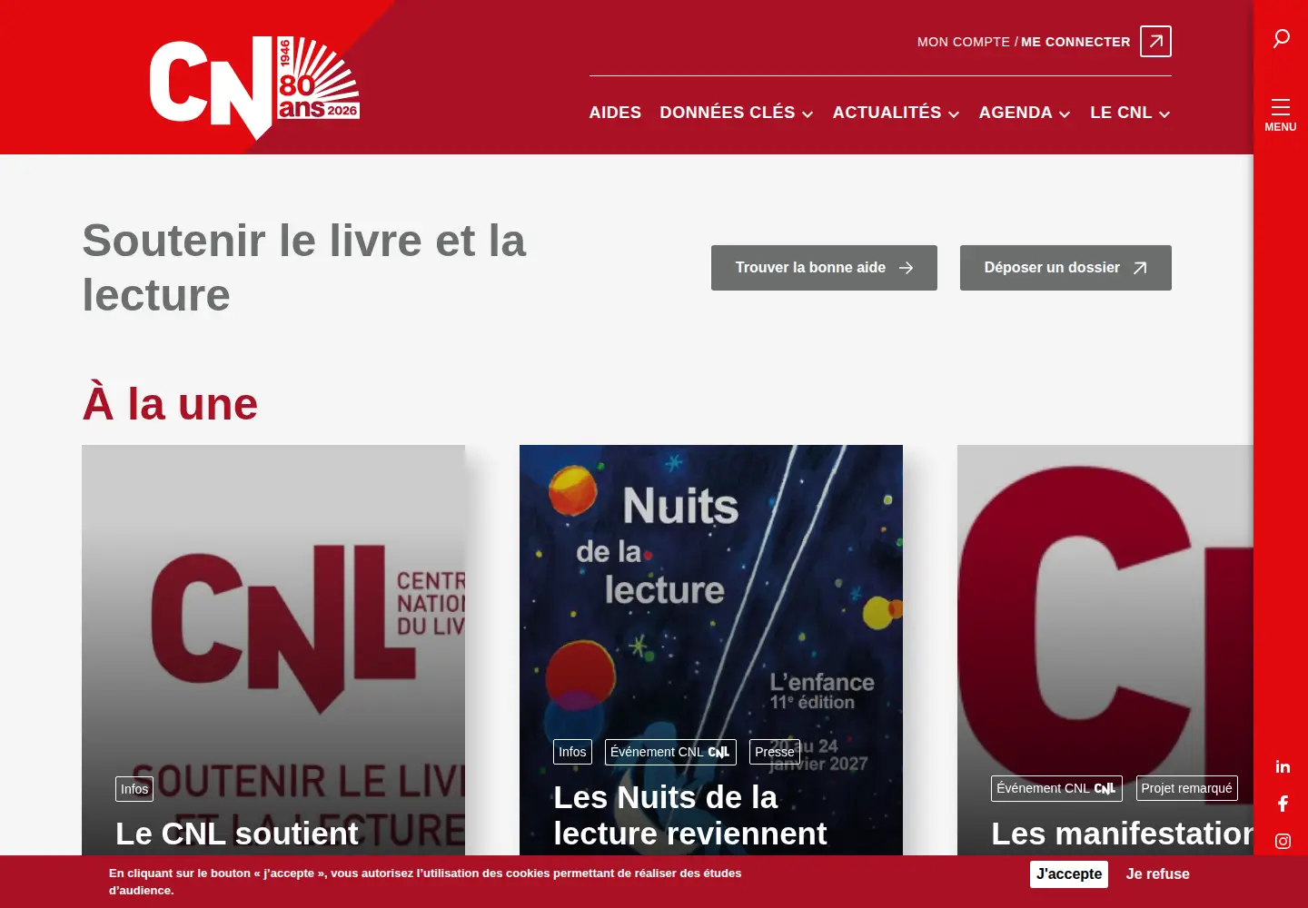 Captured homepage of centrenationaldulivre.fr in the current scan