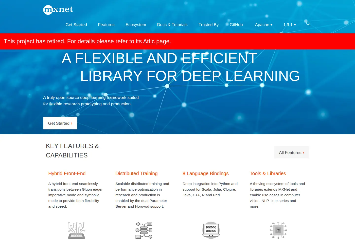 Screenshot of mxnet.io