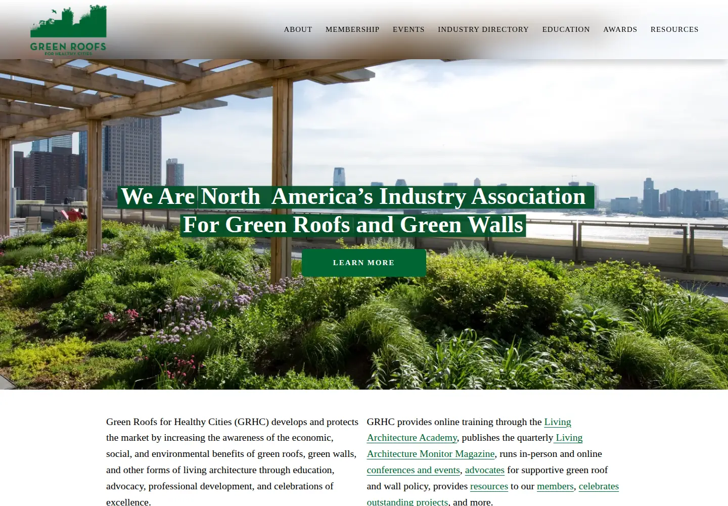 Captured homepage of greenroofs.org in the current scan
