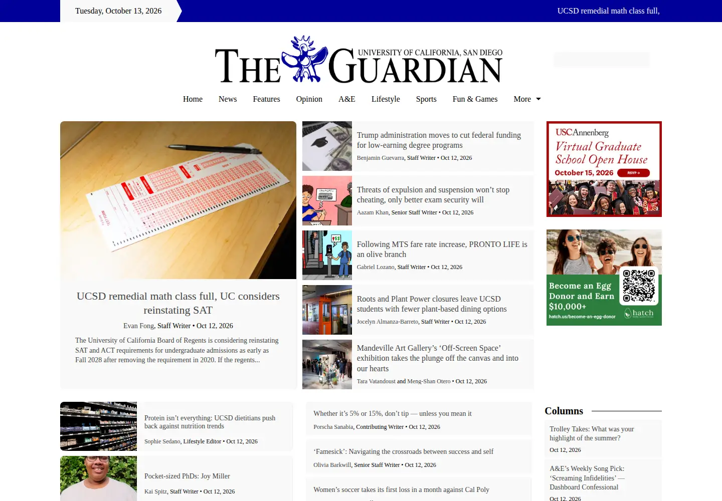 Screenshot of ucsdguardian.org