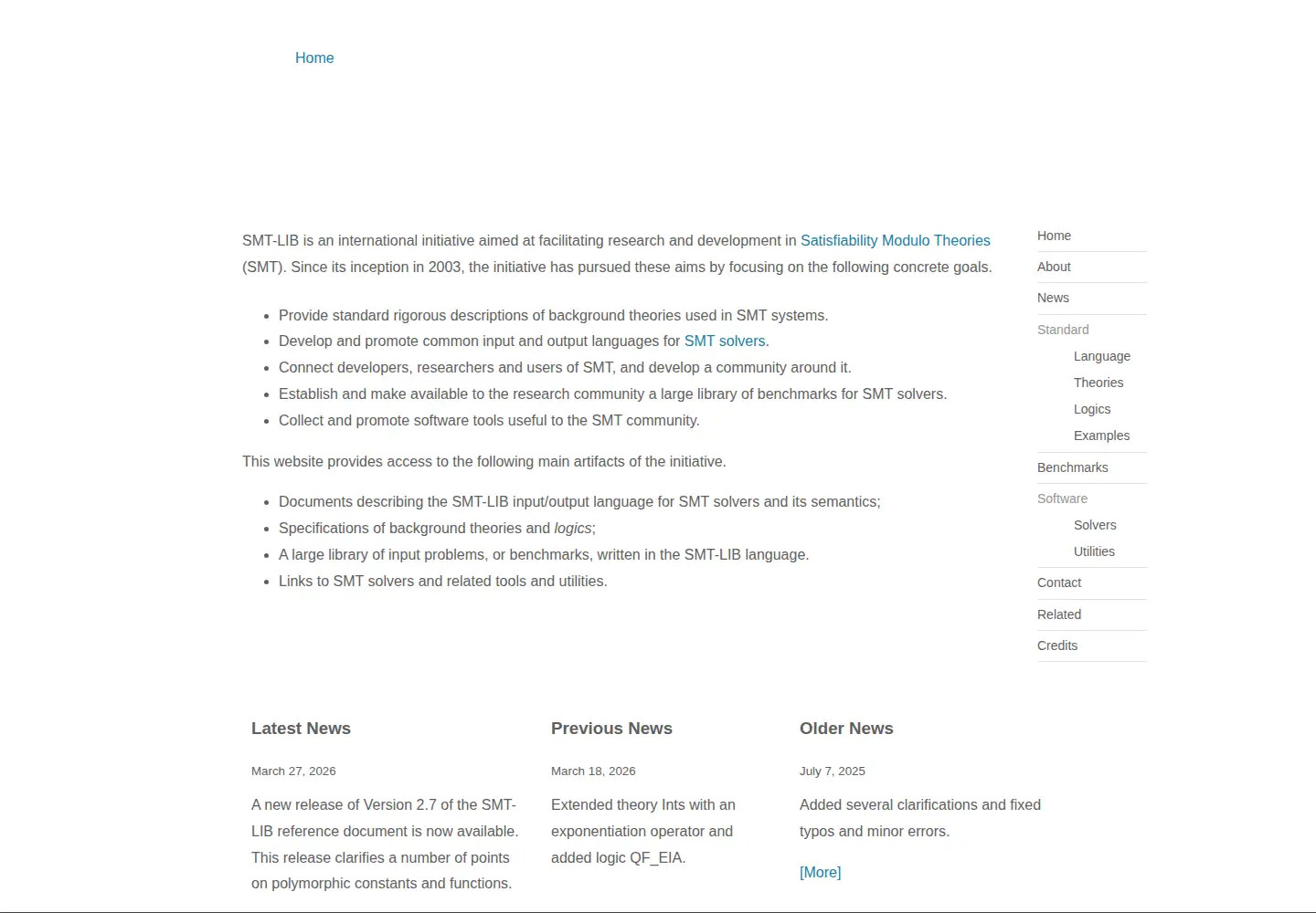 Screenshot of smt-lib.org