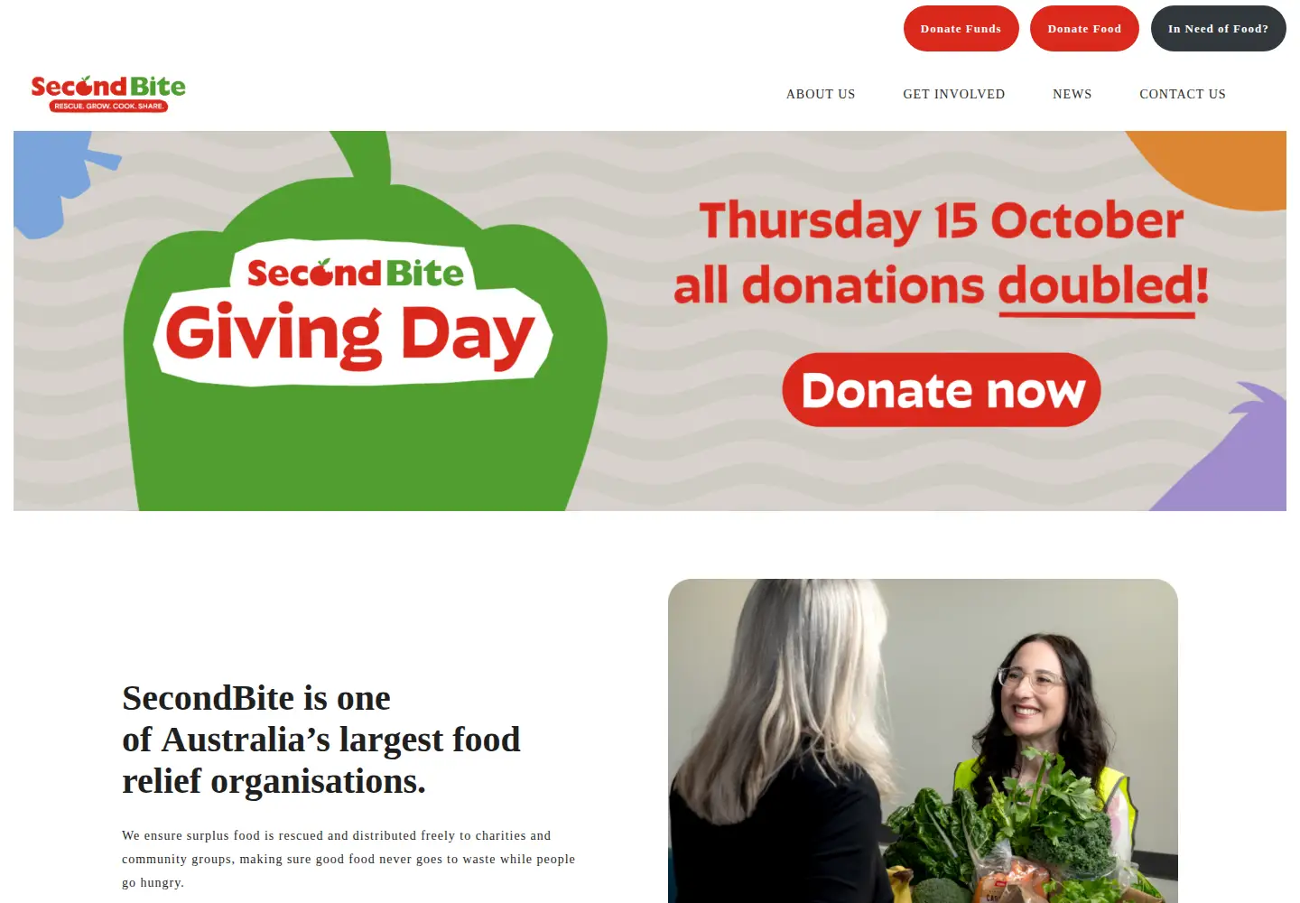 Captured homepage of secondbite.org in the current scan