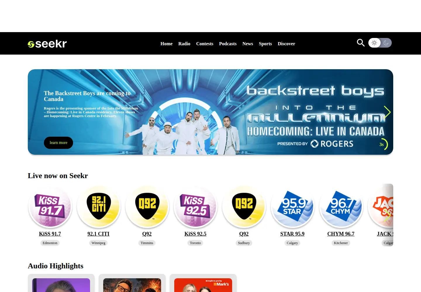Captured homepage of seekyoursounds.com in the current scan