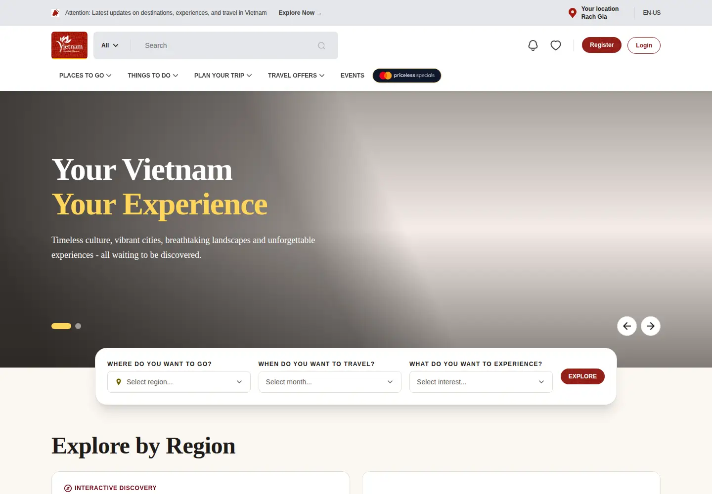 Captured homepage of vietnam.travel in the current scan