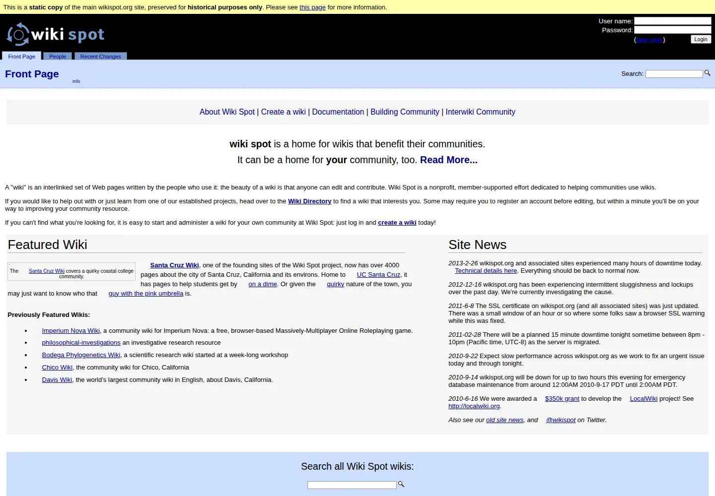 Screenshot of wikispot.org