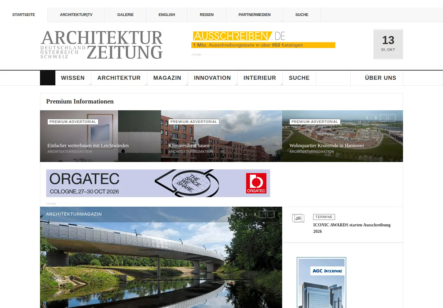 Captured homepage of architekturzeitung.com in the current scan