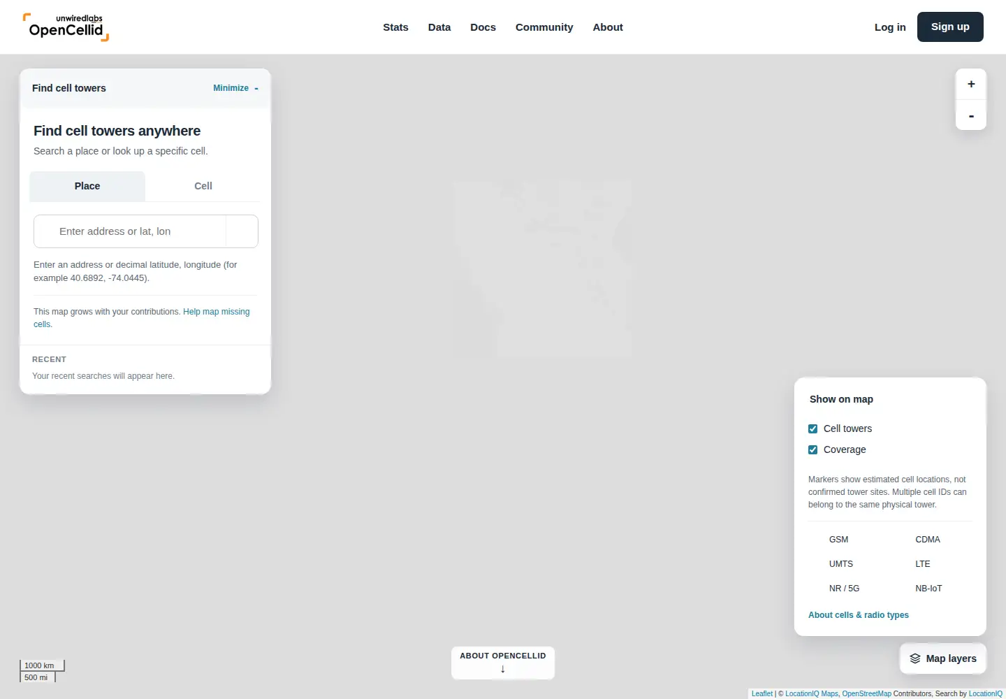 Screenshot of opencellid.org