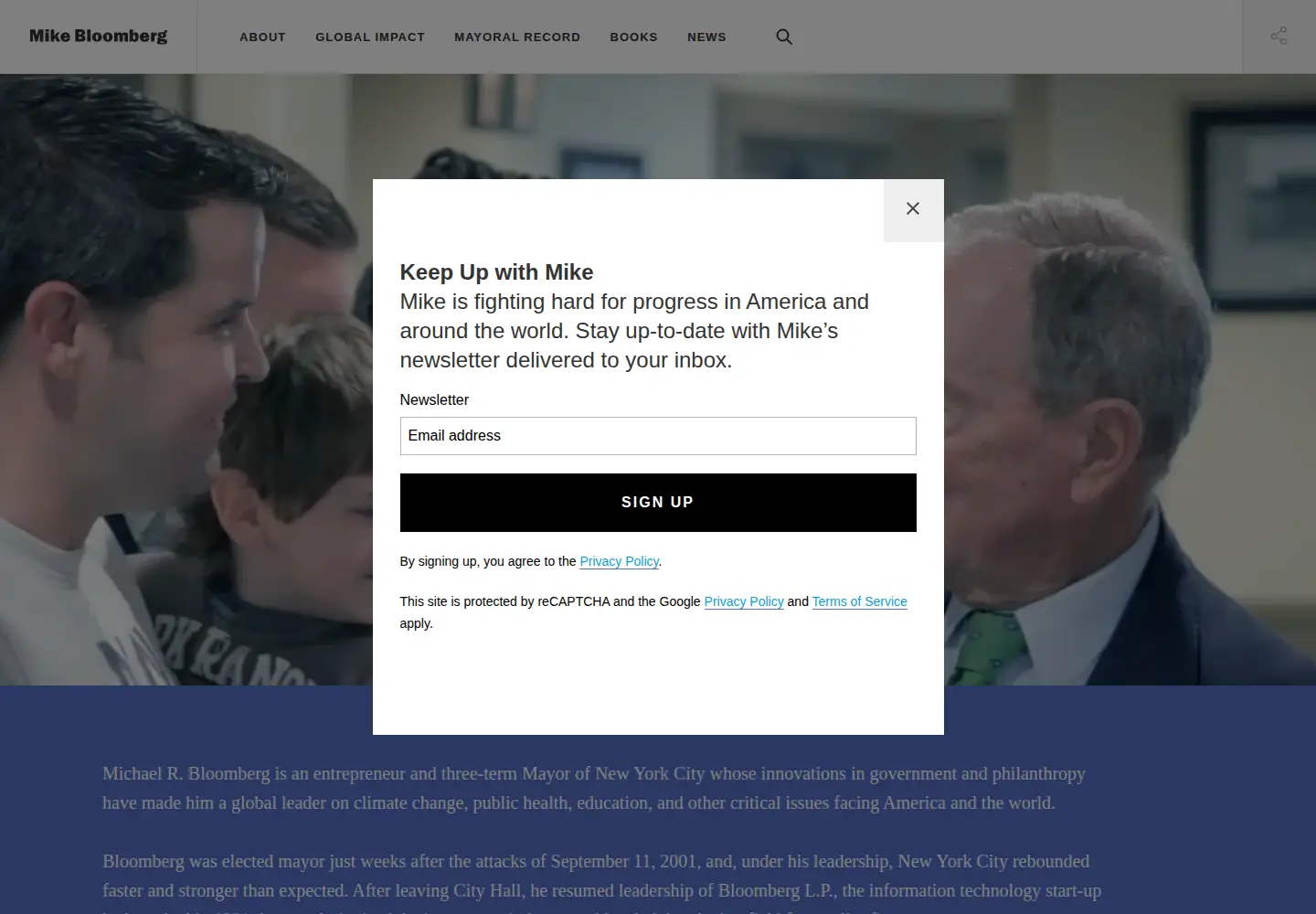 Screenshot of mikebloomberg.com