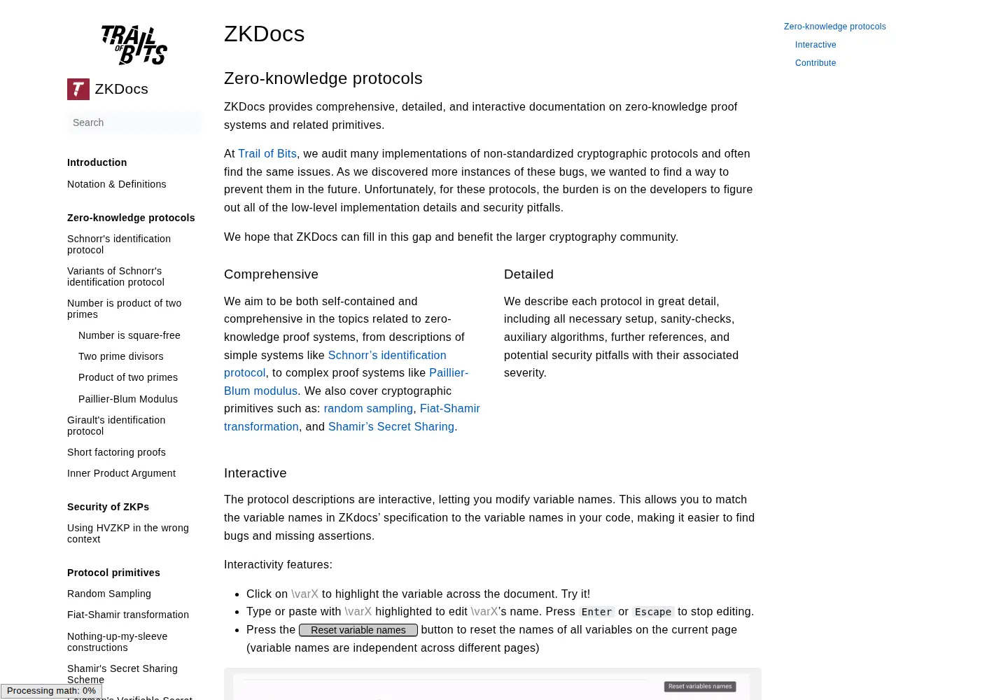 Screenshot of zkdocs.com