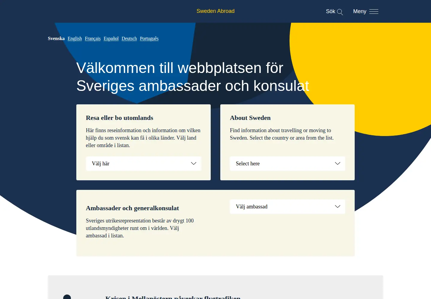 Captured homepage of swedenabroad.com in the current scan