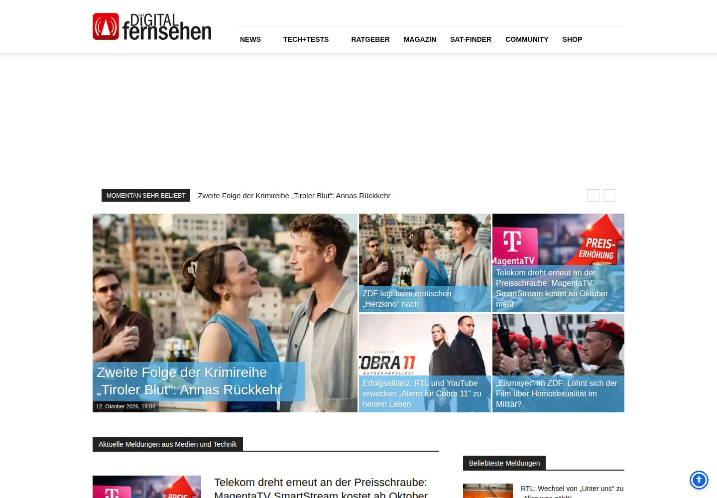 Captured homepage of digitalfernsehen.de in the current scan