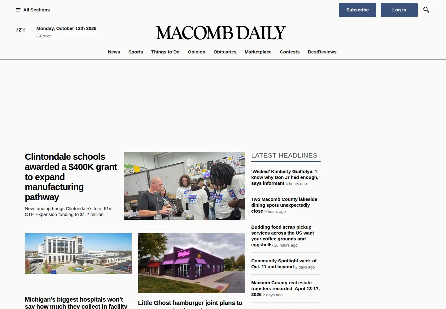 Captured homepage of macombdaily.com in the current scan