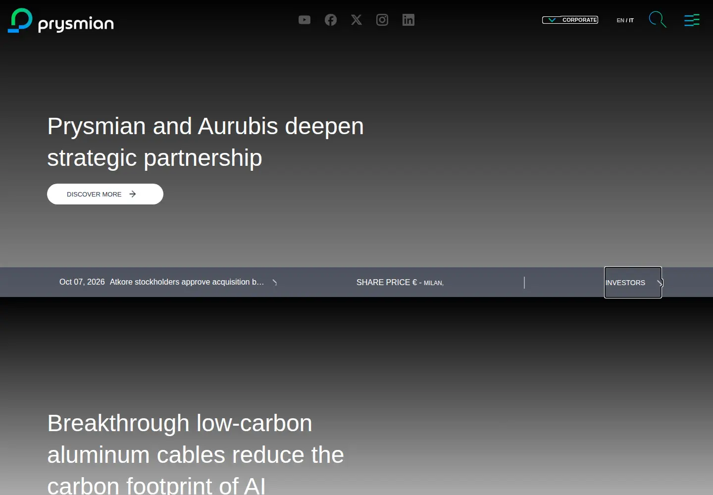 Captured homepage of prysmian.com in the current scan