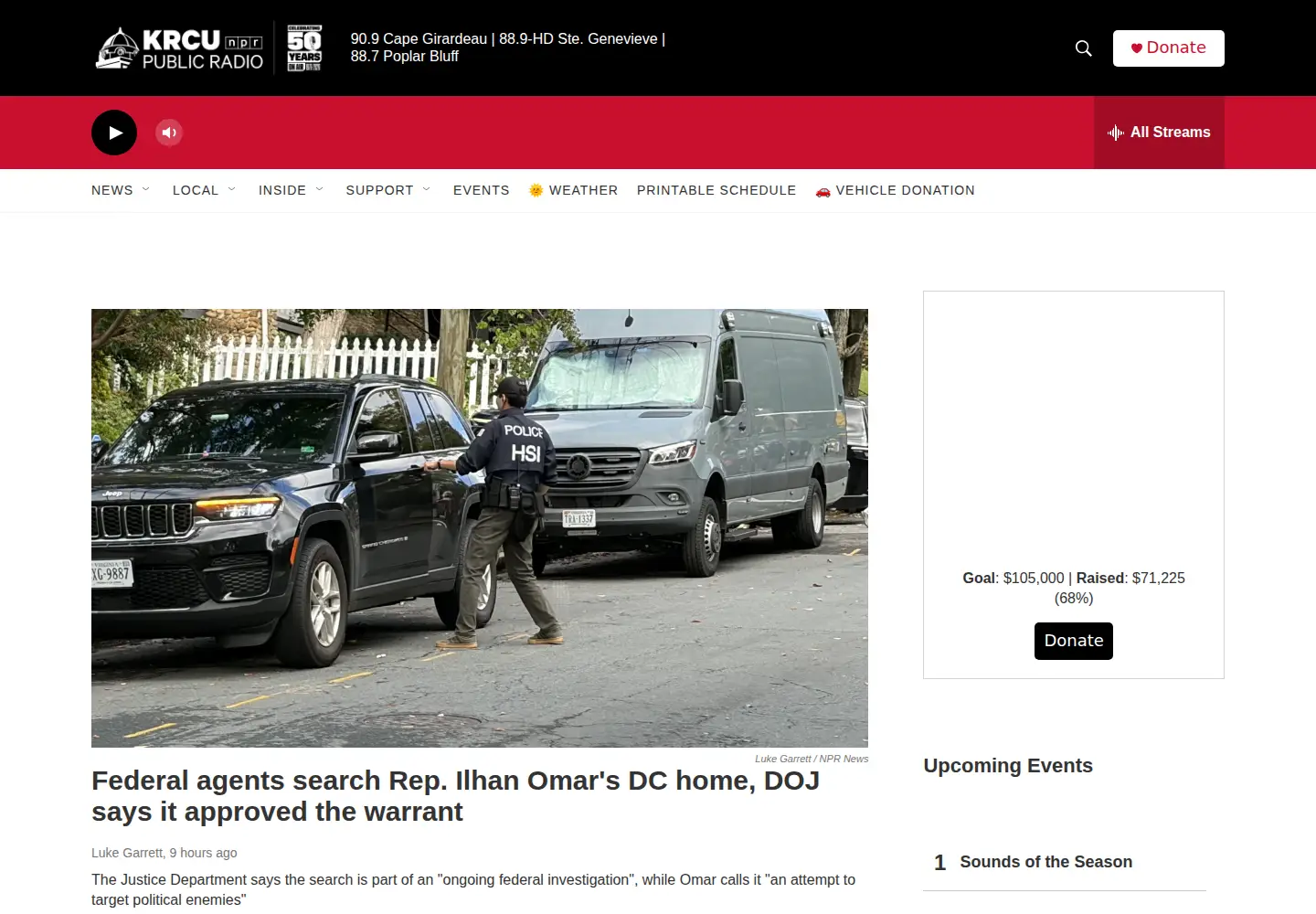 Captured homepage of krcu.org in the current scan