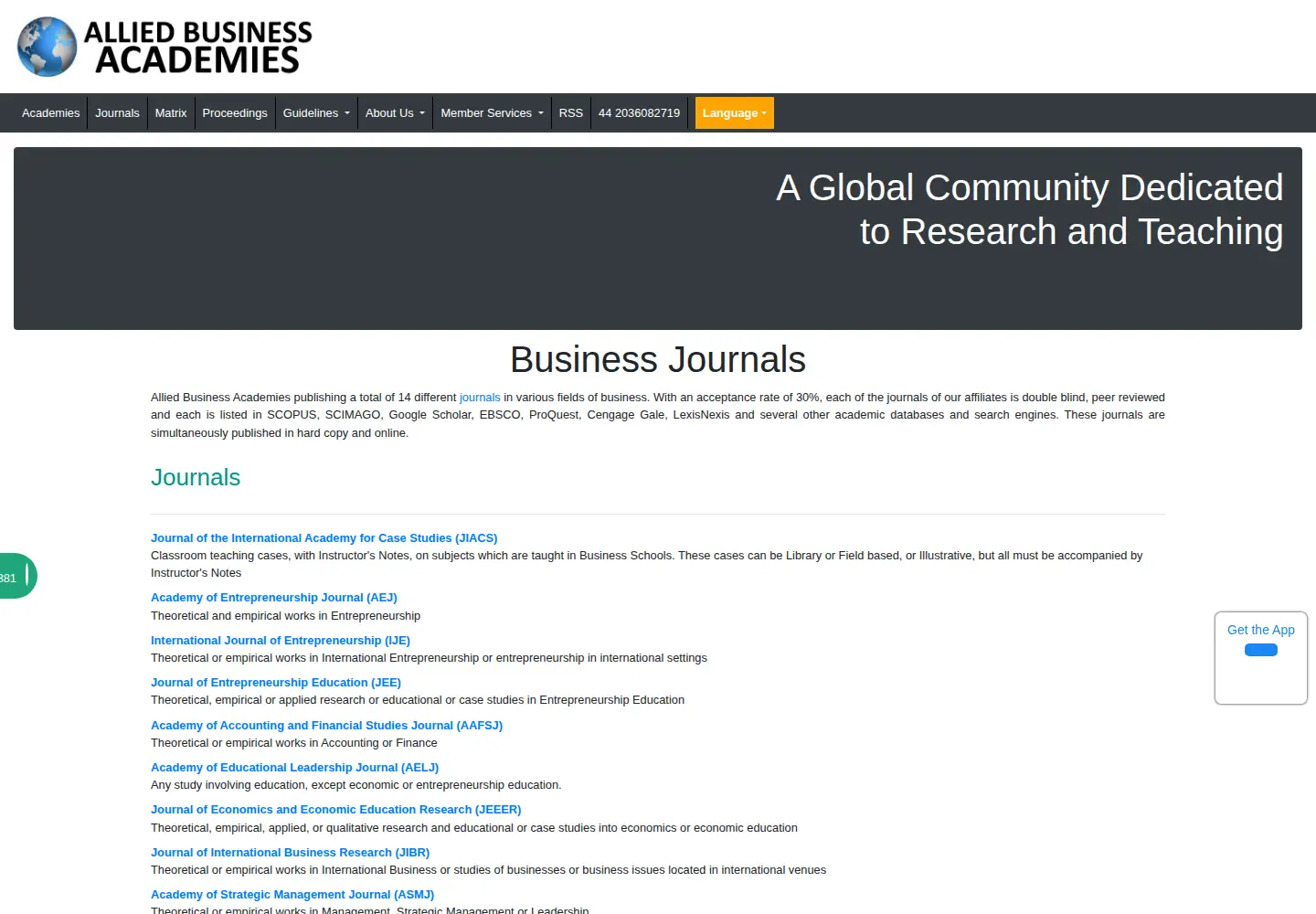 Captured homepage of abacademies.org in the current scan
