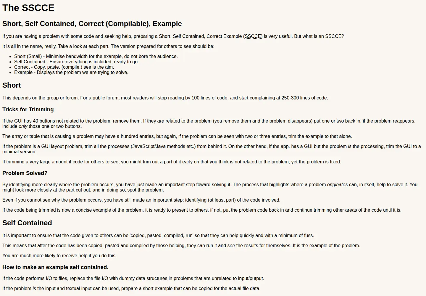 Screenshot of sscce.org