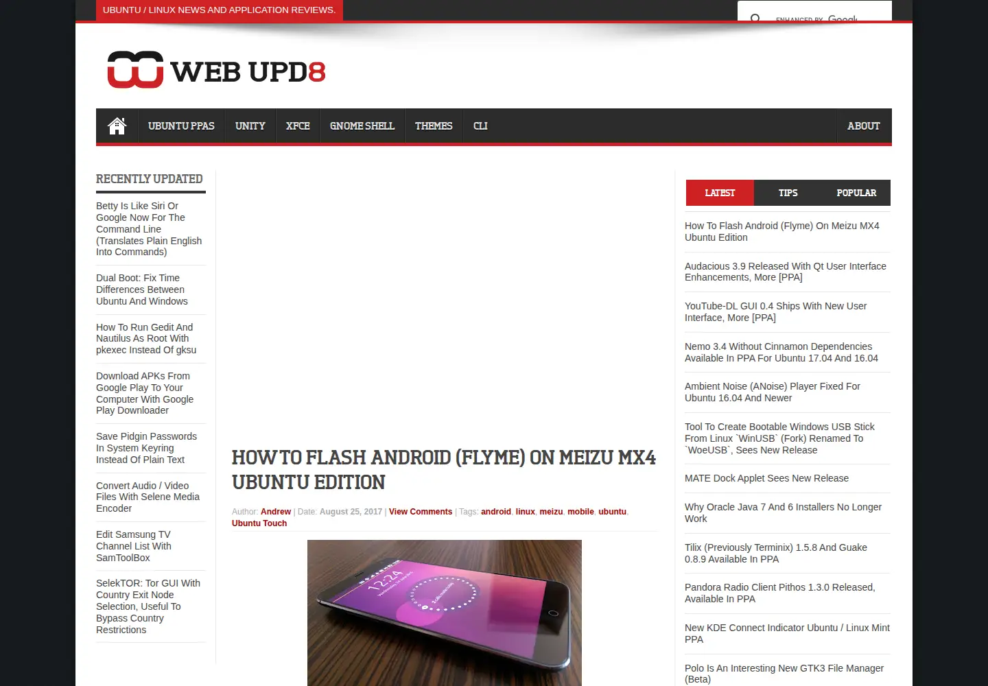 Screenshot of webupd8.org