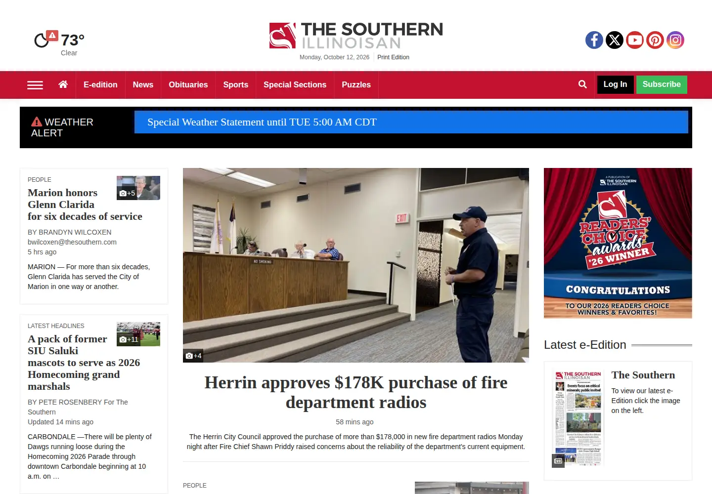 Captured homepage of thesouthern.com in the current scan